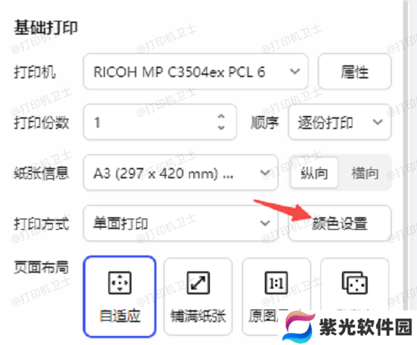 在应用程序中设置黑白打印